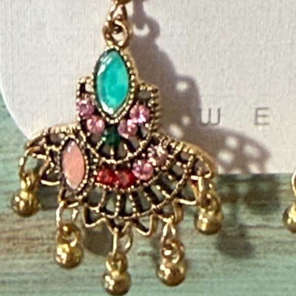 EUC Gold and Multicolor Chandelier Earrings - Picture 4 of 7